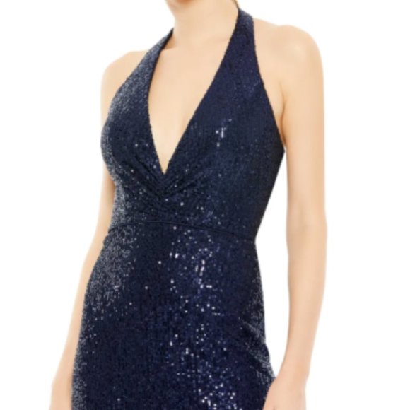 MAC DUGGAL SEQUIN NAVY HALTER GOWN sz 12 - Picture 2 of 5